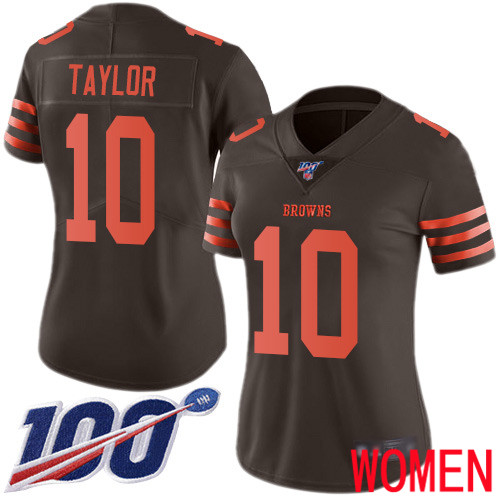 Cleveland Browns Taywan Taylor Women Brown Limited Jersey 10 NFL Football 100th Season Rush Vapor Untouchable